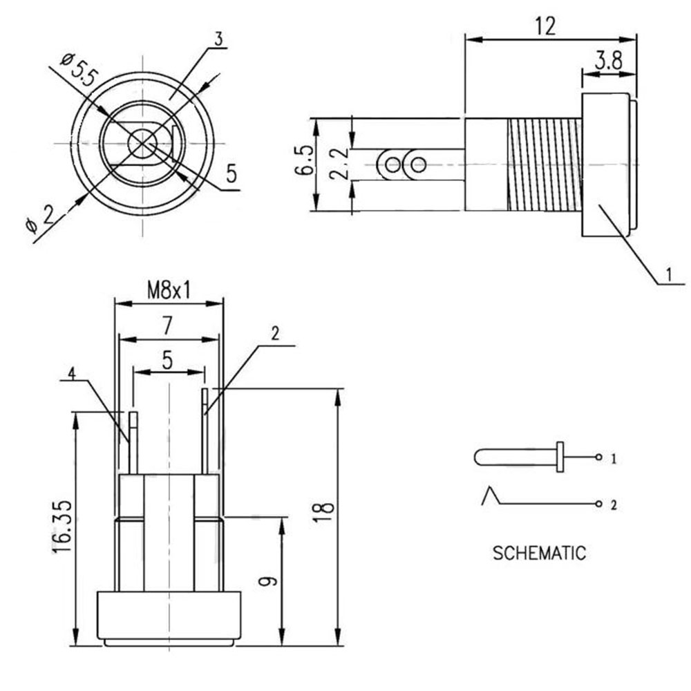 Combo 10 Giắc cắm nguồn cái DC 3A 12V loại đầu nối 5.5x2.1mm, phích cắm 2 chân gắn bảng điều khiển