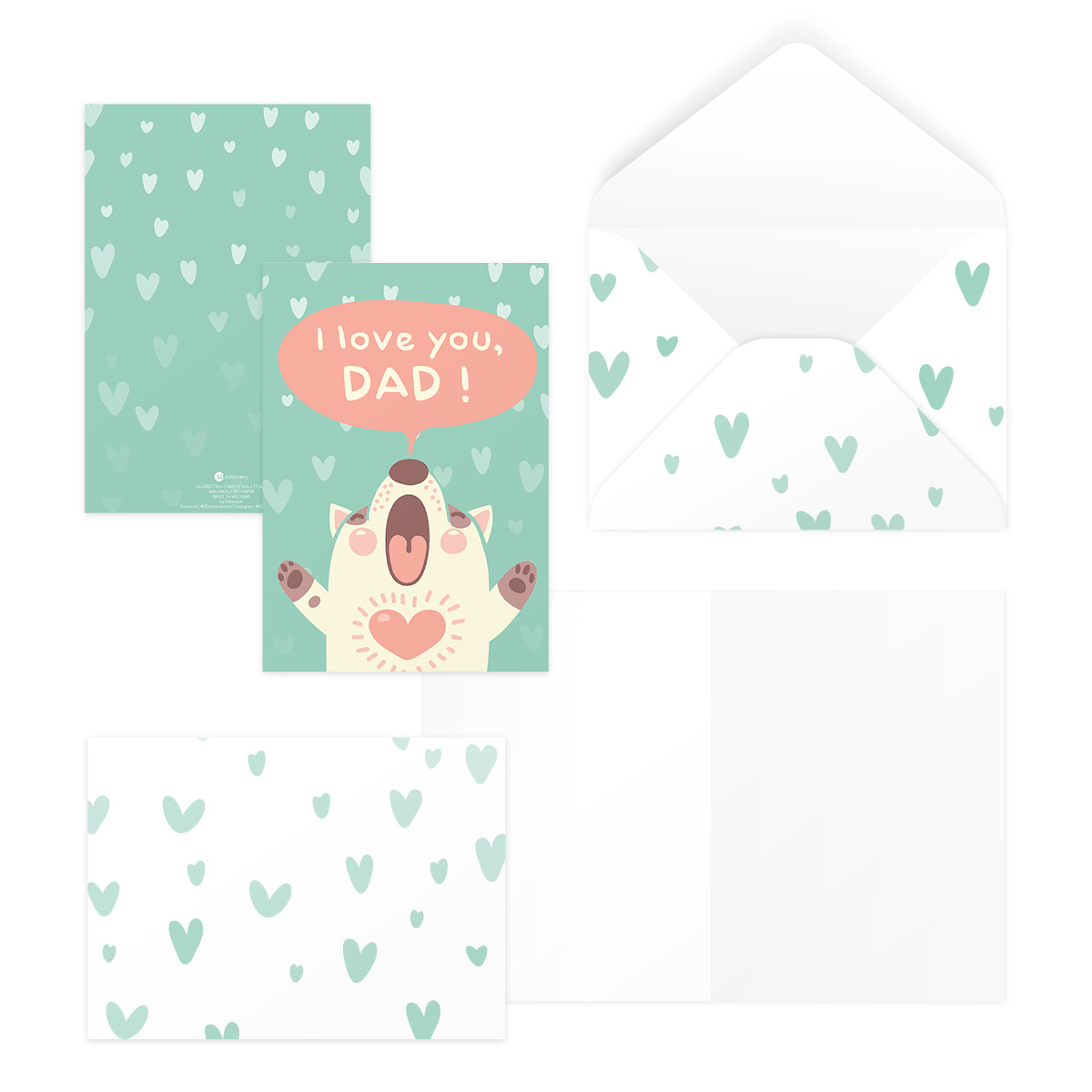 Bộ 4 thiệp 12,5x17,6 SDstationery CUTE FAMILY LOVE chó, mèo, thỏ, gấu, dễ thương, tặng bố mẹ mother’s day, father’s day