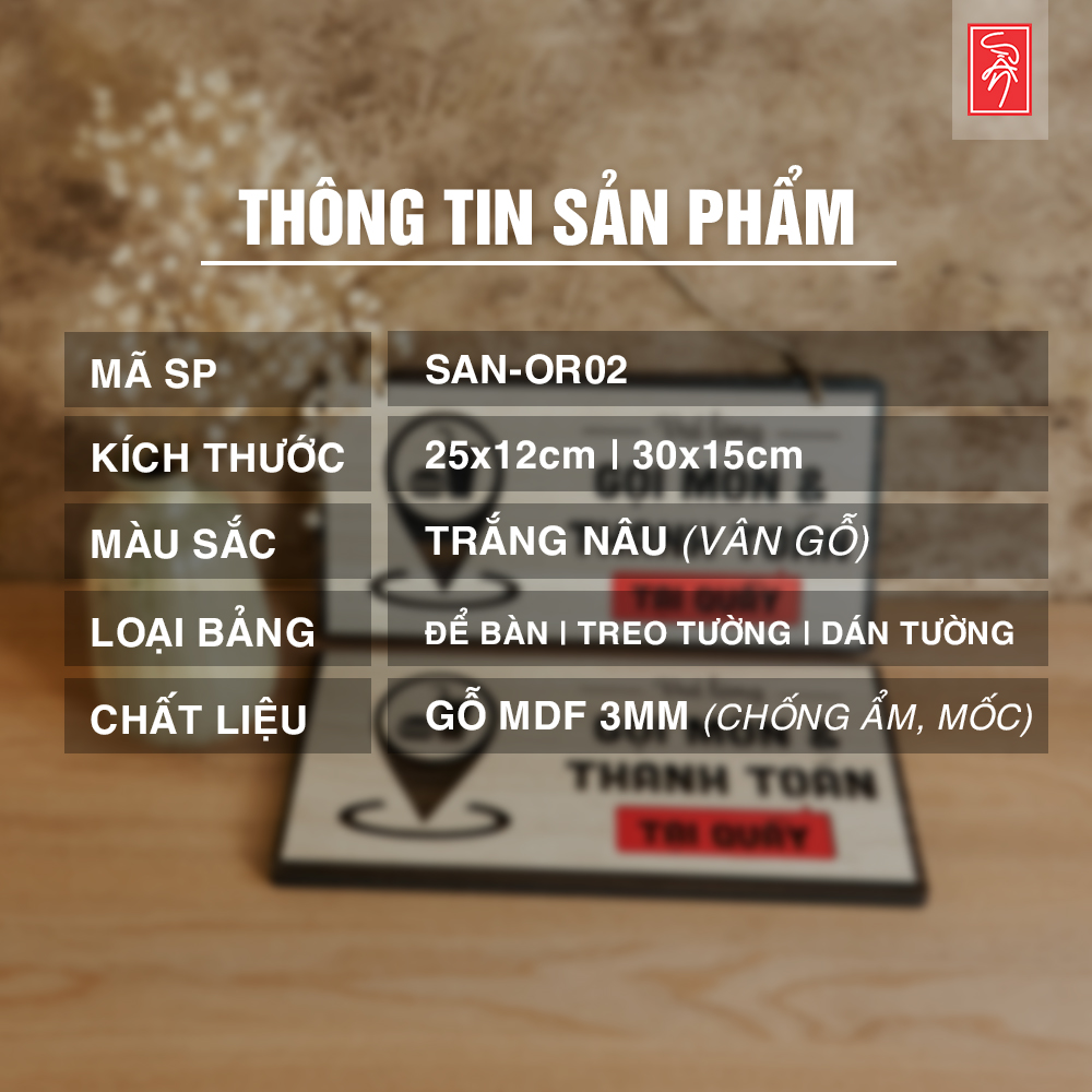 Bảng gỗ gọi món và thanh toán tại quầy SAN-OR02 (để bàn - treo tường - dán tường)