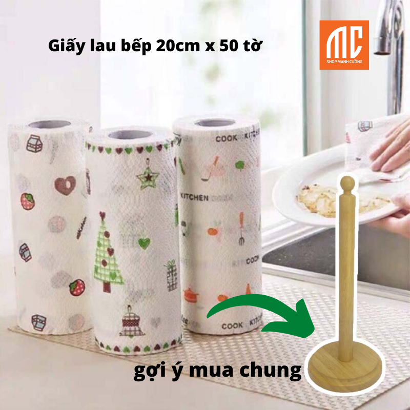 20cm | Cuộn giấy lau nhà bếp đa năng vải không dệt có thể tái sử dụng nhiều lần họa tiết ngẫu nhiên