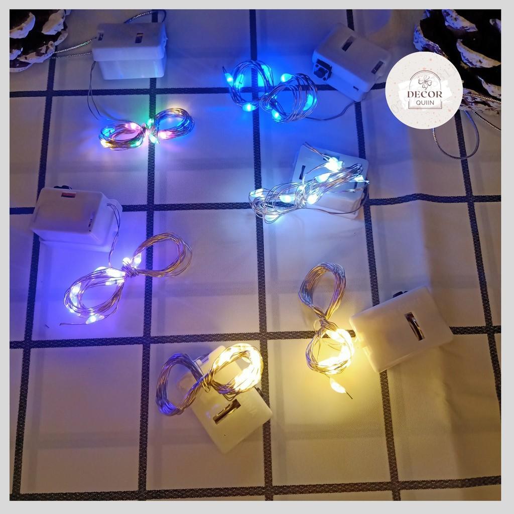 Đèn LED dây fairylight 1m chạy pin có công tắc 3 chế độ decor trang trí nhà cửa LED đom đóm màu vàng ấm