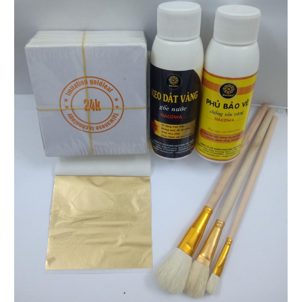 Combo 500 lá vàng kèm đủ keo và phụ kiện dùng cho dát vàng hoa quả, thạch cao, giấy, đồ da