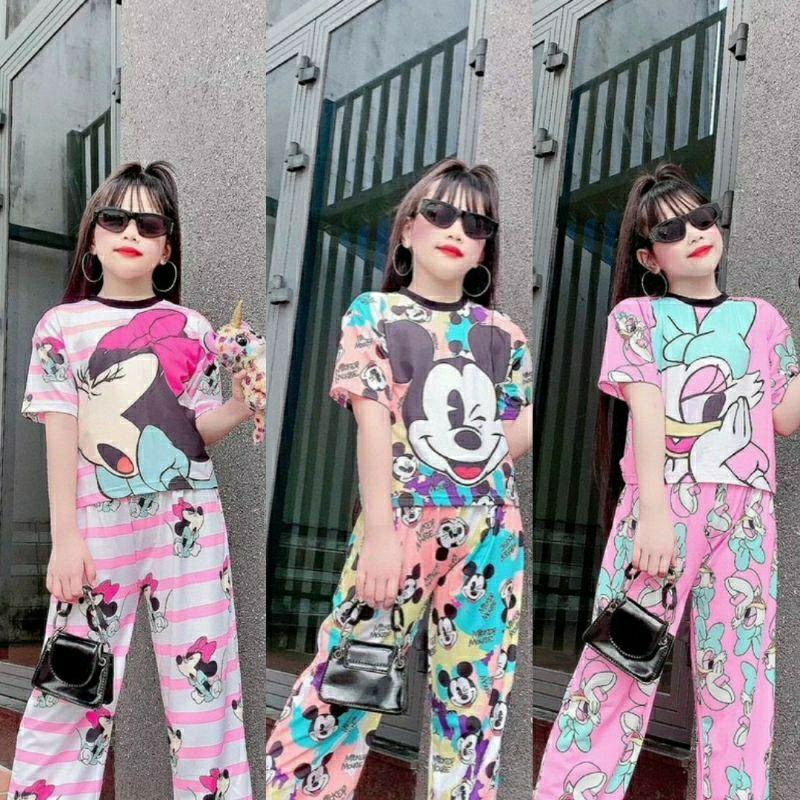 Bộ tay ngắn quần ống suông thun lạnh in 3D hình siêu đẹp bé gái size đại - quần áo bé gái