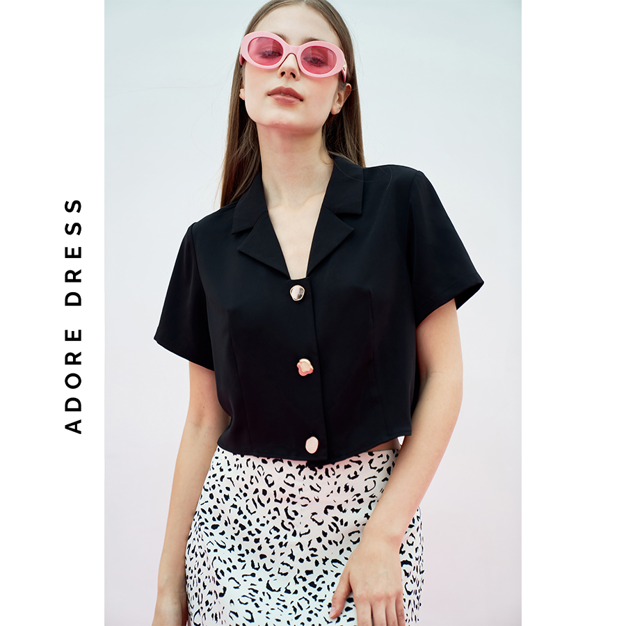 Áo sơ mi Tops tuytsy cổ 2 ve 3 khuy random 311TO1001 ADORE DRESS
