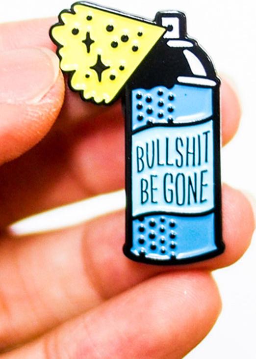 Bình Xịt Bull Shit Be Gone - Pin sticker ghim cài áo