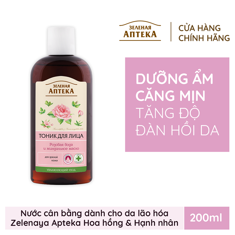 Nước cân bằng toner Zelenaya Apteka dành cho da có dấu hiệu lão hóa chiết xuất Hoa hồng và dầu hạnh nhân 200ml