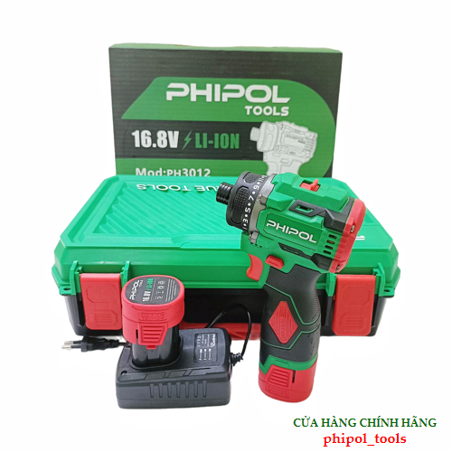 Combo Máy chuyên vít 21 cấp trượt dùng pin PHIPOL TOOLS PH3012 có chỉnh tốc, kèm 2 pin và sạc - Hàng Chính Hãng