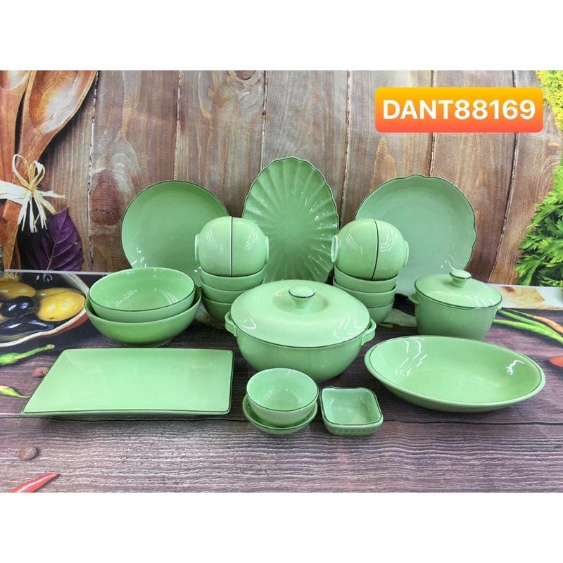 Bộ bát đĩa men ngọc 22-24 món. Gốm sứ Bát Tràng.