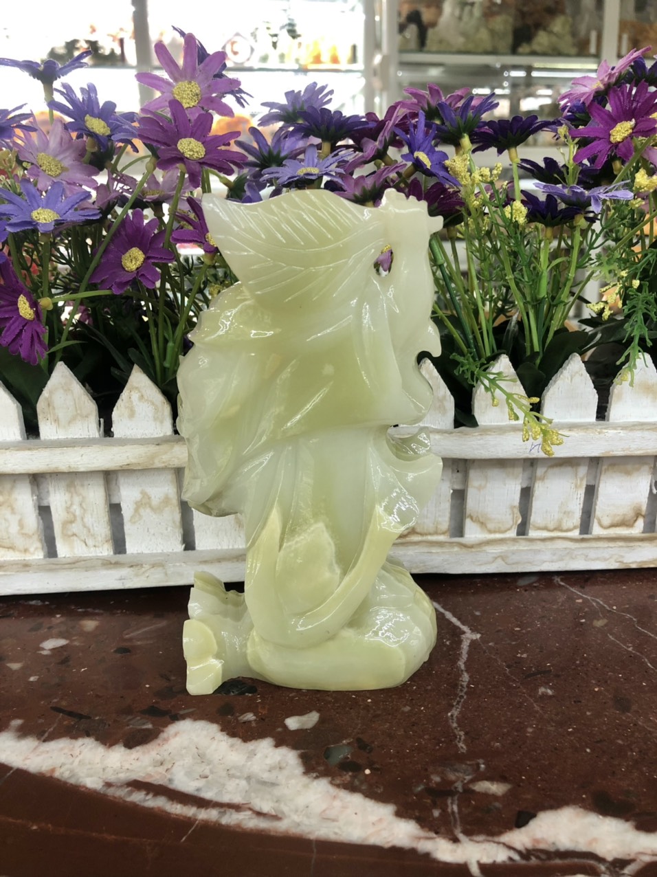 Tượng Phật Di Lặc đứng trên túi tiền phong thủy đá ngọc Onyx trang trí bàn làm việc - Cao 15cm