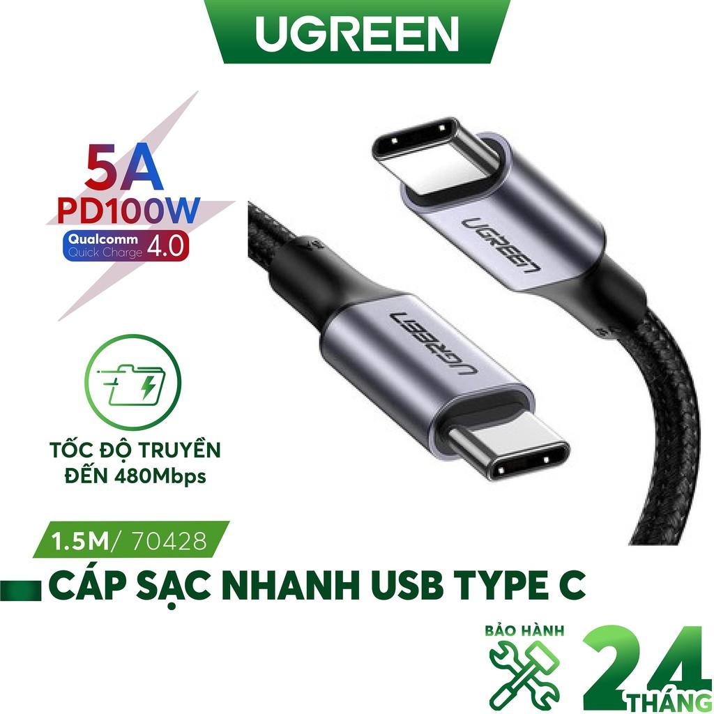 Cáp sạc nhanh USB Type C PD hỗ trợ 100W UGREEN US316 US334 dài 1m 2m - Tương thích Macbook / iPad Pro / Laptop - Hàng chính hãng