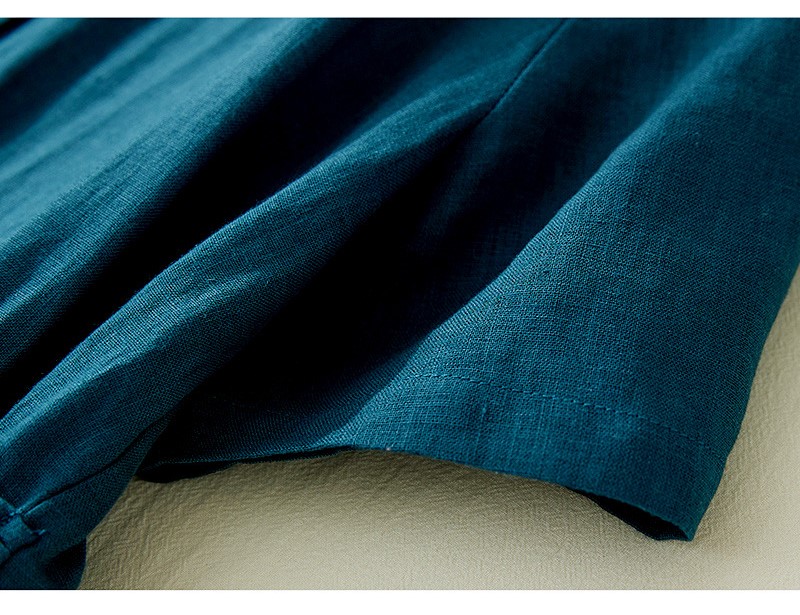 Đầm suông linen cổ sơ mi form rộng màu xanh cổ vịt trẻ trung nữ tính, thời trang phong cách Hàn- Đũi Việt