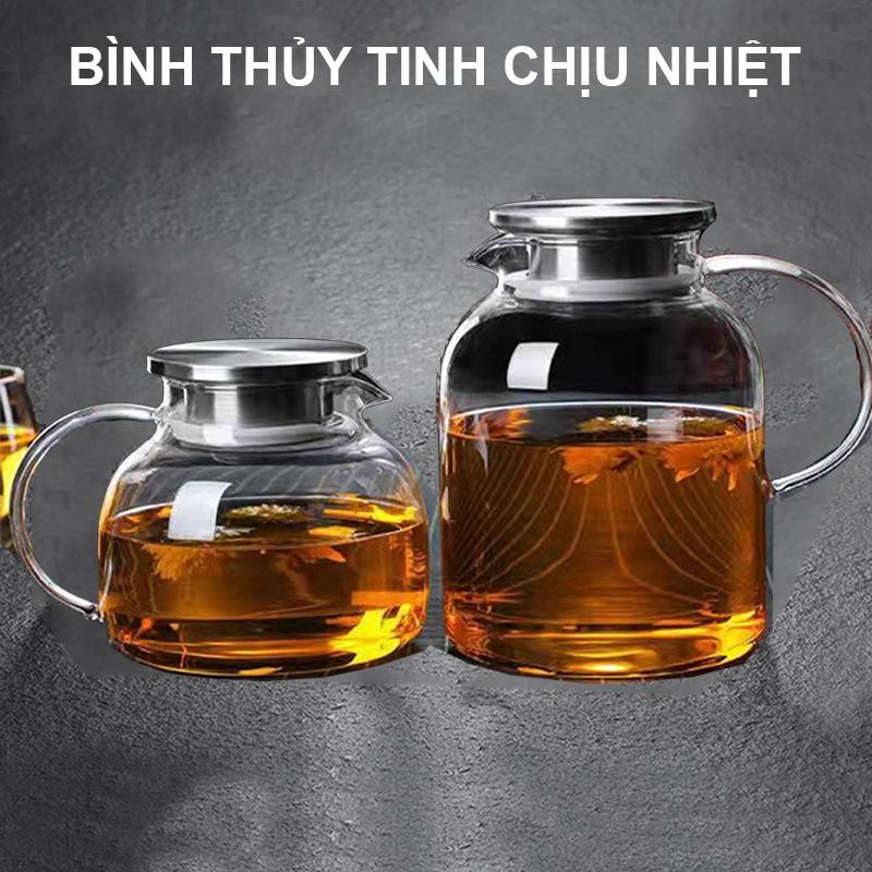 Bình thủy tinh đựng nước BĐN-02, Bình thủy tinh chịu nhiệt có Nắp bằng Inox 304-Dung tích 1000/1800ml