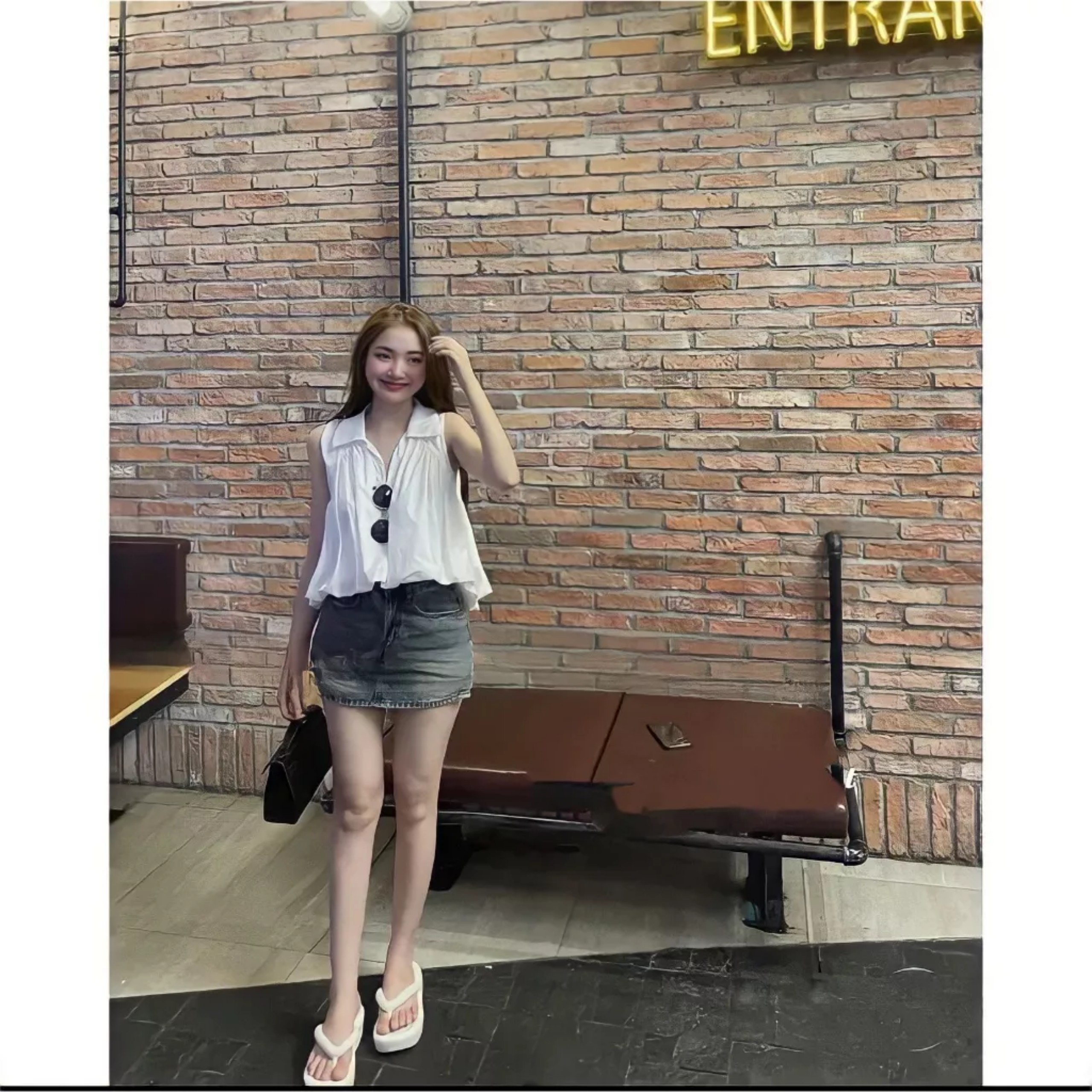 Áo Sơ Mi Nữ Bo Chun Sát Nách Cổ Bẻ Dáng Thụng 2 Màu Basic