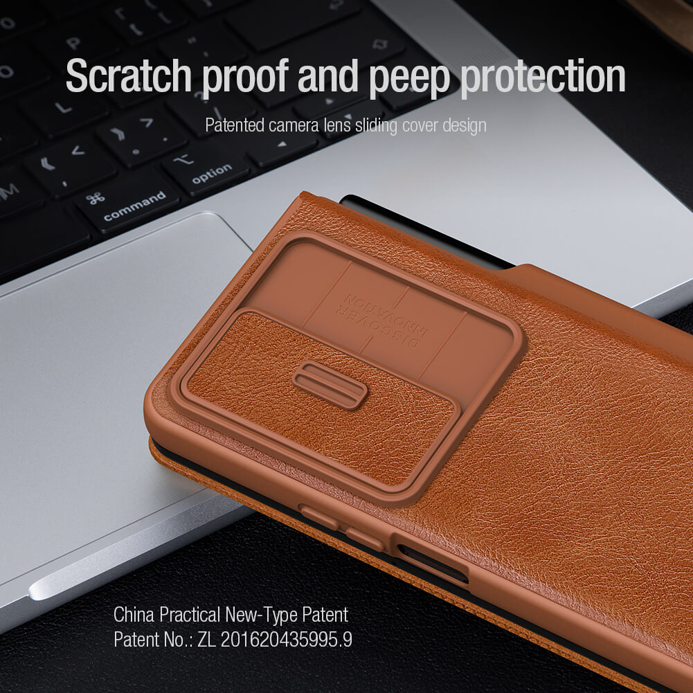 Case bao da chống sốc cho Samsung Galaxy Z Fold 4 trang bị nắp bảo vệ Camera và ngăn đựng S-Pen hiệu Nillkin Qin Pro - Hàng nhập khẩu