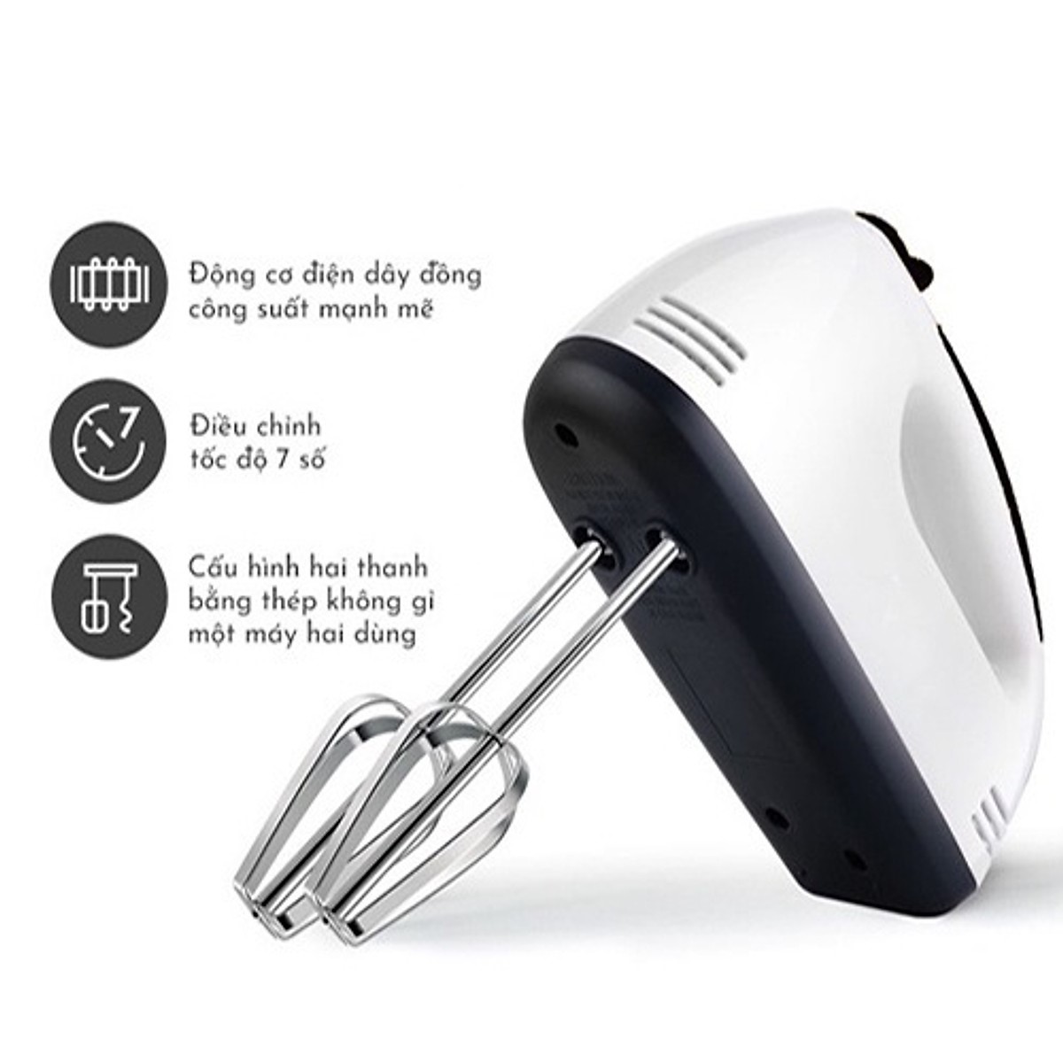 Máy Đánh Trứng Cầm Tay 7 Tốc Độ Công Suất Lớn Tặng Kèm 4 Que Đánh Cao Cấp Thép Không Gỉ - Hàng Chính Hãng
