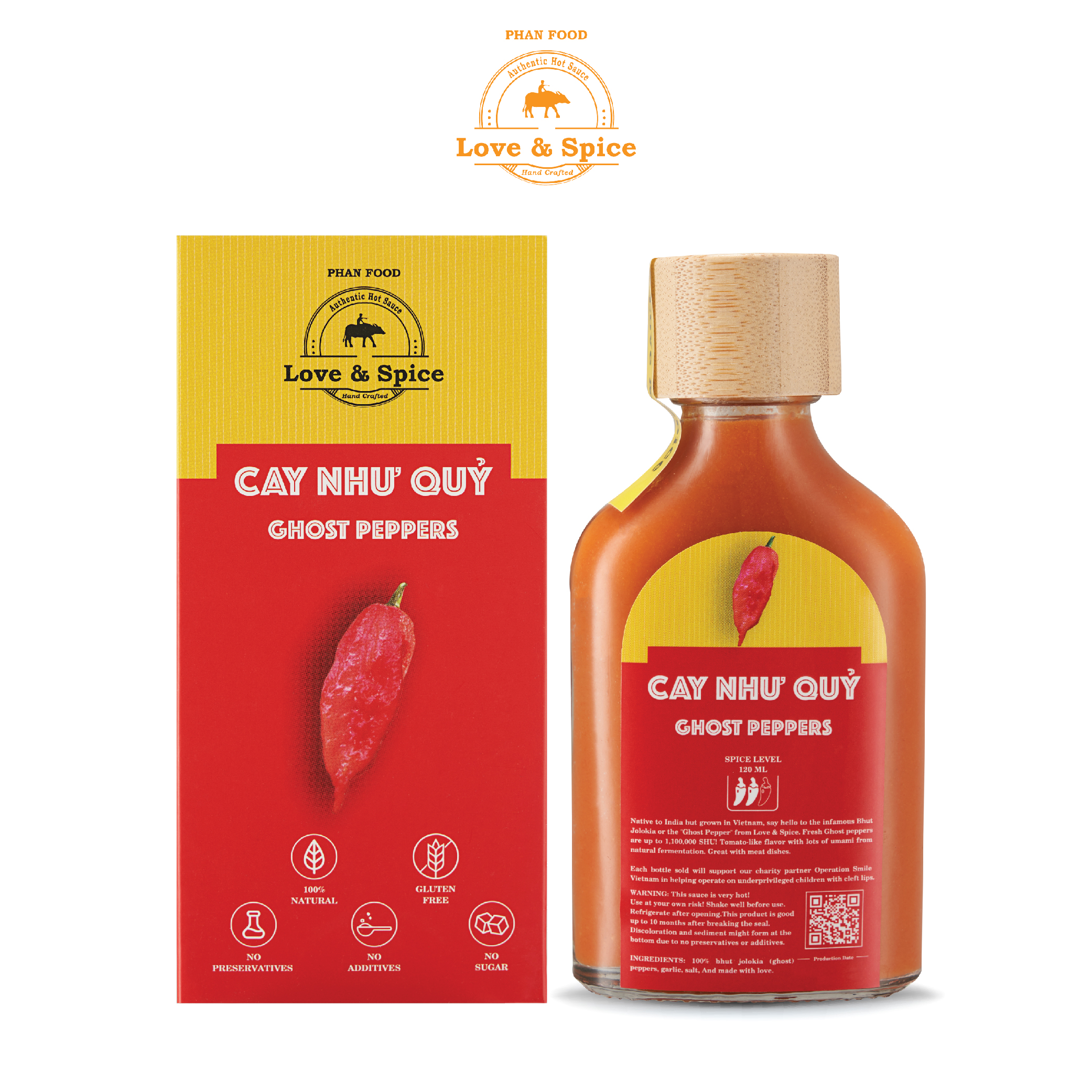 CAY NHƯ QUỶ - Combo 6 chai tương ớt siêu cay Love & Spice lên men tự nhiên từ ớt Ghost Pepper chai 120ml x 6