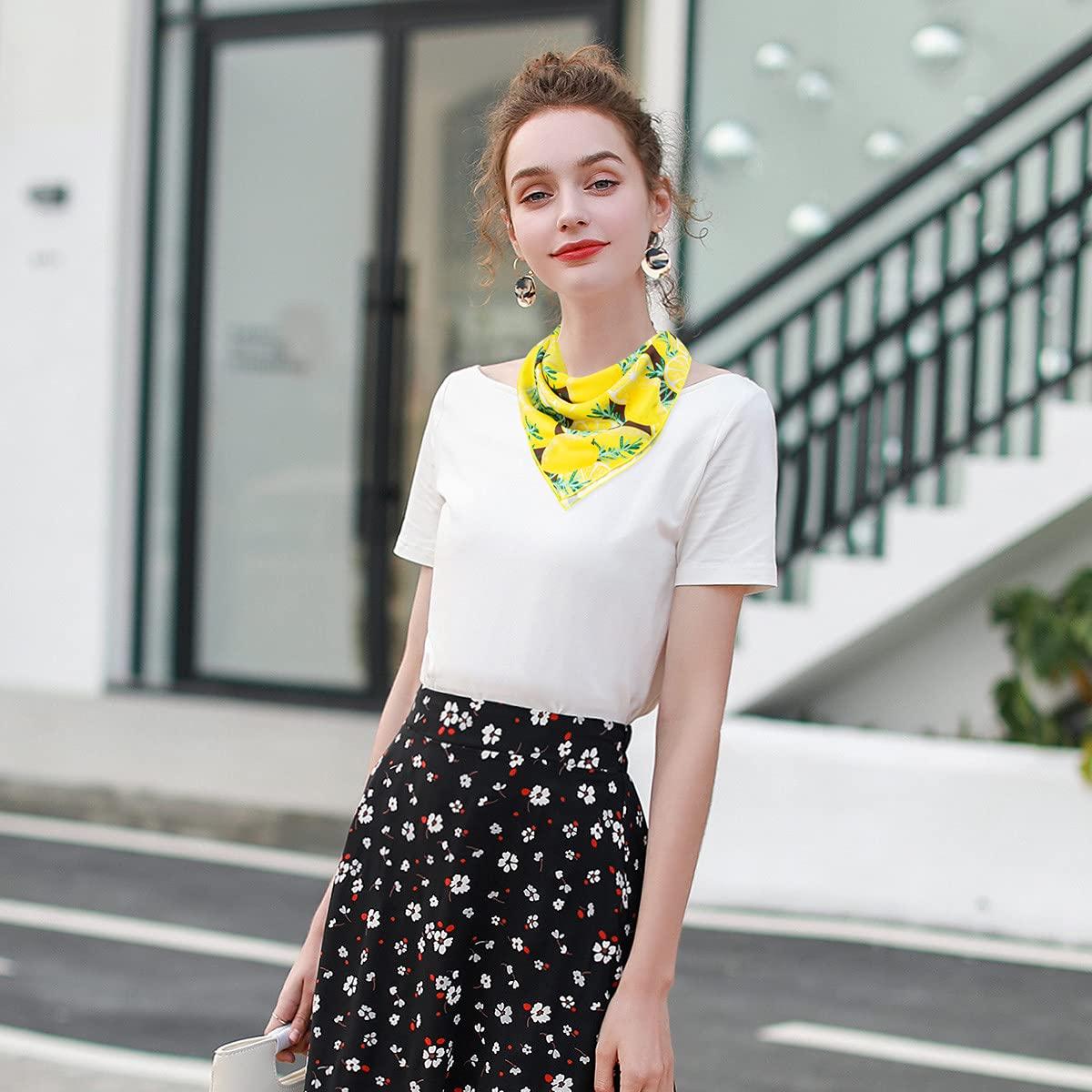 Khăn trùm đầu nữ dễ thương, băng đô vuông in hình trái cây, phụ kiện mùa hè
