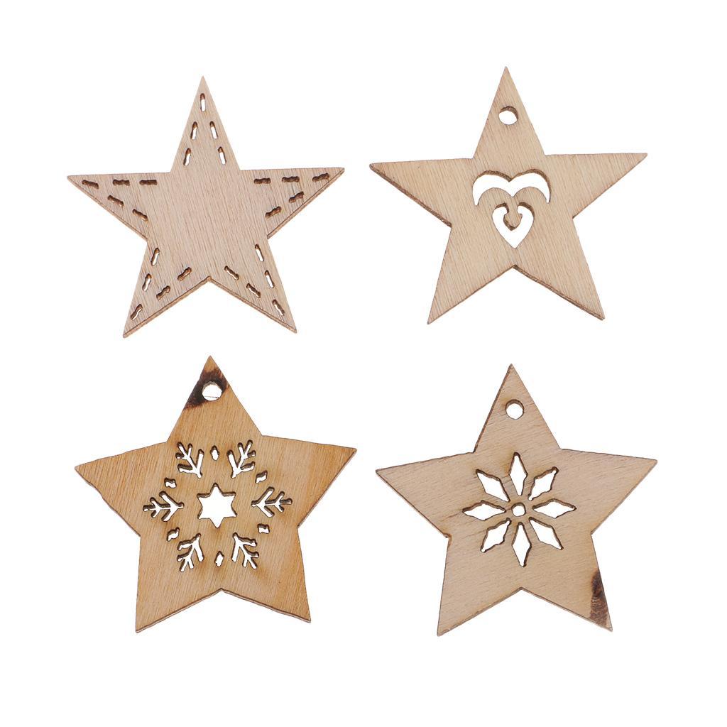 100pcs Unfinished Wood Carved Star Cutout Shapes Wooden Pieces Embellishment
