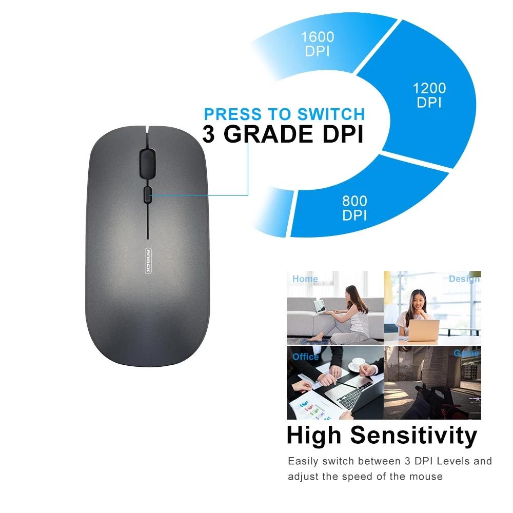 Chuột Không Dây Di Động 2.4Ghz 1600DPI Chuột Máy Tính USB Sạc Im Lặng Kinh Doanh Nhà Văn Phòng Mini PC Chuột Cho Laptop