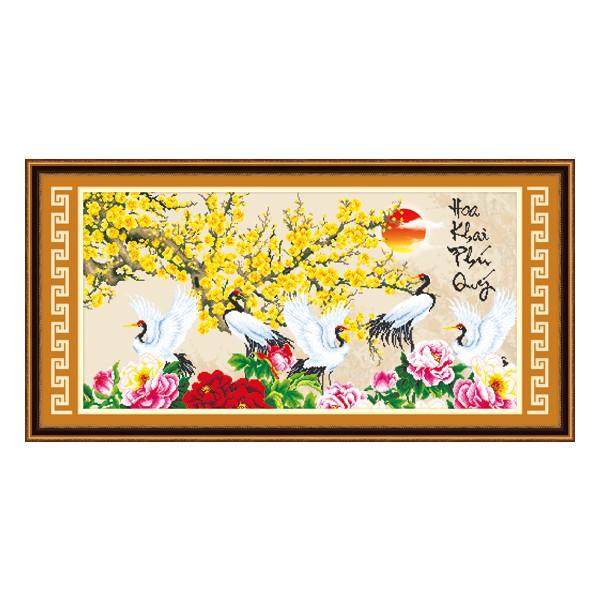 Tranh Đính Đá HOA KHAI PHÚ QUÝ (ĐÁ ABC CAO CẤP). Kích Thước: 90cm x 50cm