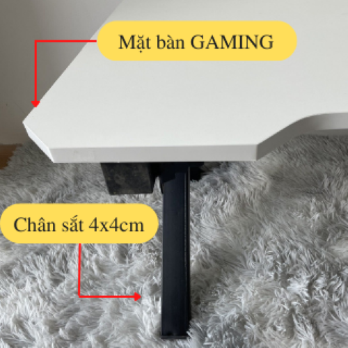 Bàn học thiết kế mặt gaming màu trắng kích thước 1m&amp;amp;1m2 tiện dụng, Bàn chân K bệt gấp gọn chân sắt sơn tĩnh điện chắc chắn