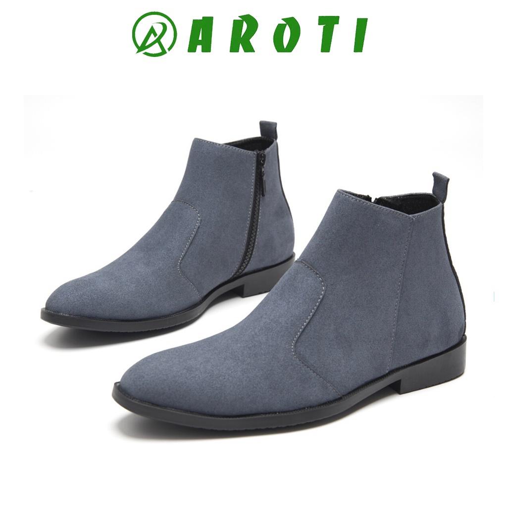 Giày chelsea boots nam da lộn, cổ khóa, đế khâu chắc chắn-cb521 XÁM BUCK