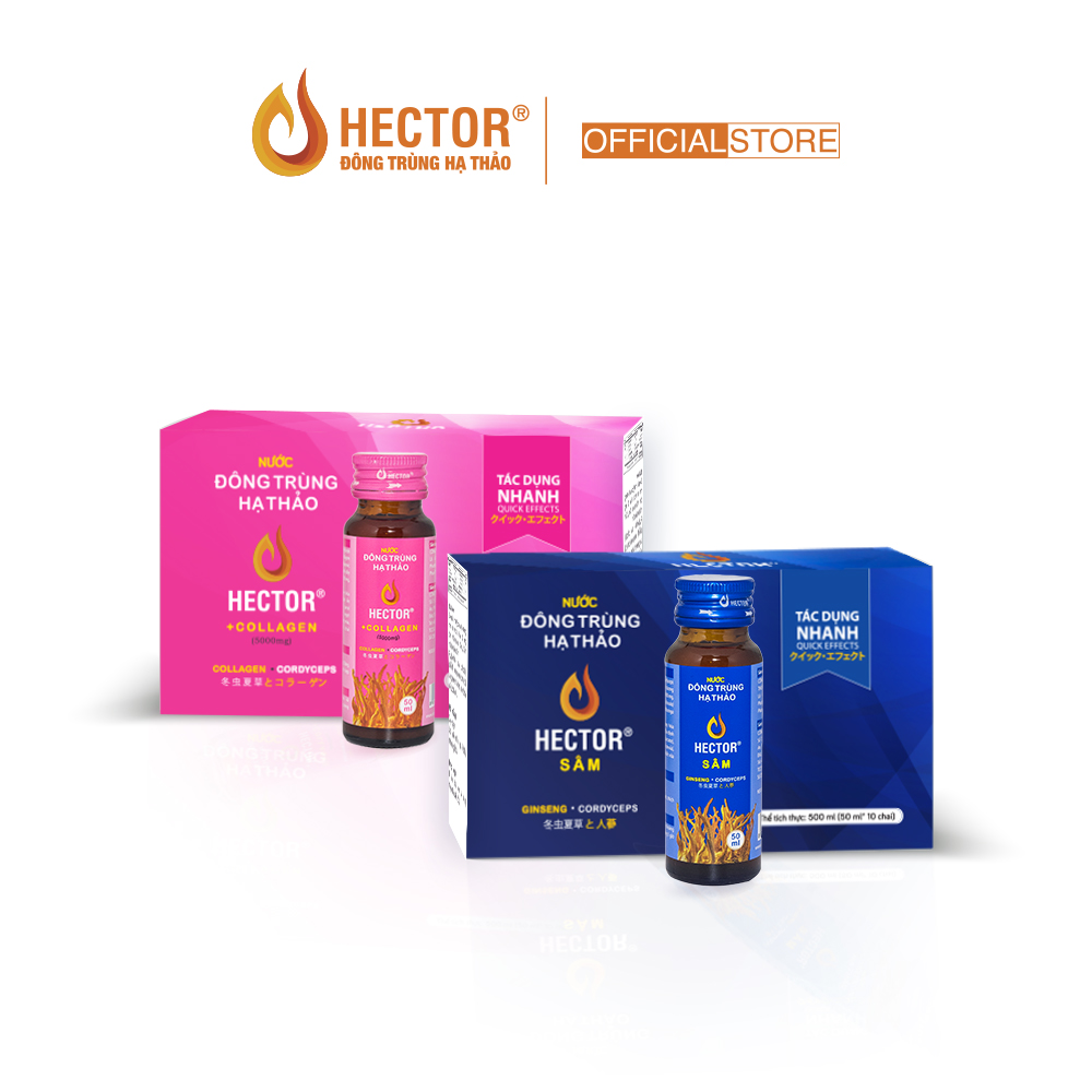 Bộ 2 Hộp Nước Uống Đông Trùng Hạ Thảo HECTOR Sâm và Collagen tăng đề kháng chống lão hóa da cấp ẩm (20X50ml)