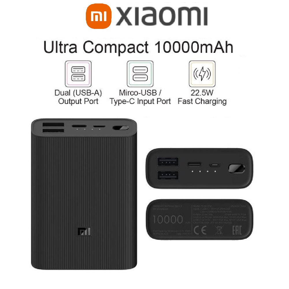 Pin sạc dự phòng Xiaomi 10000mAh Type C (In/out) Gen 3 Ultra Compact Polymer Power Bank 3 - Hàng chính hãng