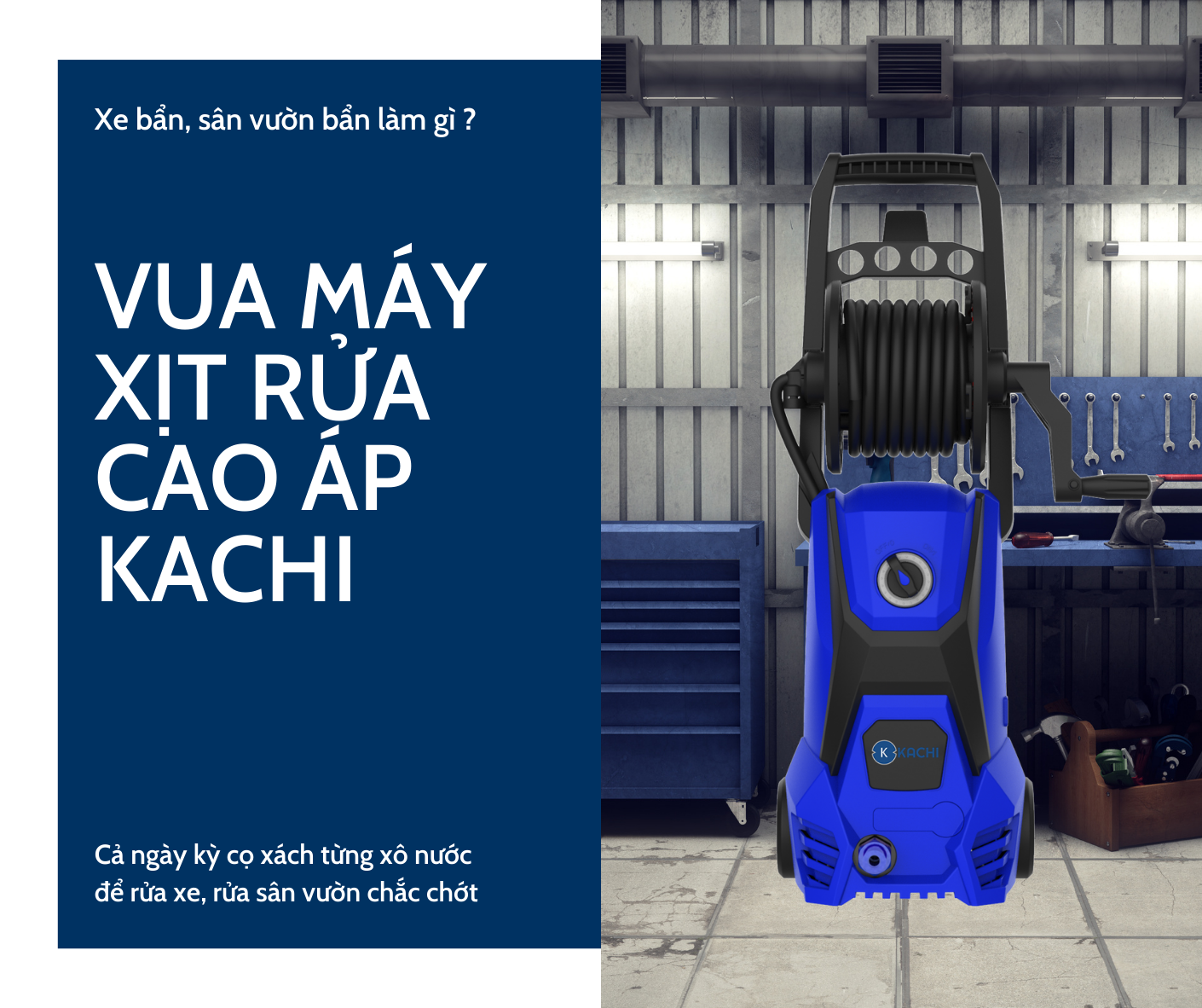 Máy Phun Xịt Rửa Cao Áp Kachi MK227 1600W – Có Trục Cuốn Dây