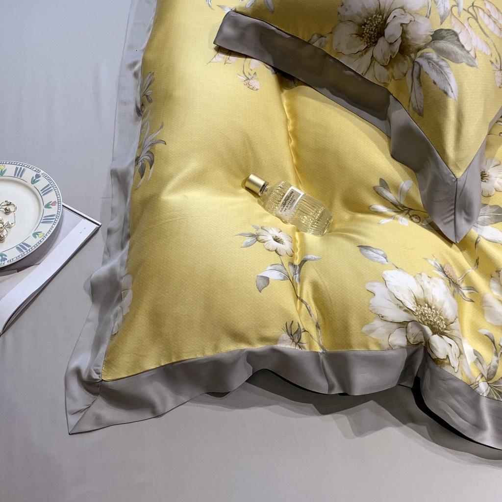 Bộ chăn ga gối Mẫu thiết kế mới Tencel 100S họa tiết Hoa lá cách điệu ,mềm mịn,sang trọng- LUX33