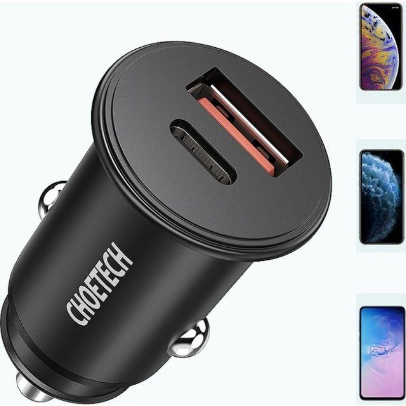 Tẩu nhanh ô tô 30W 5A 2 cổng USB Type C+ USB-A QC3.0 Choetech TC0006