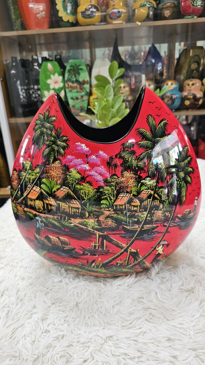 Bình sơn mài bánh tiêu cao cấp size 37x36x14 cm thích hợp cắm hoa, trang trí, làm quà tặng,....
