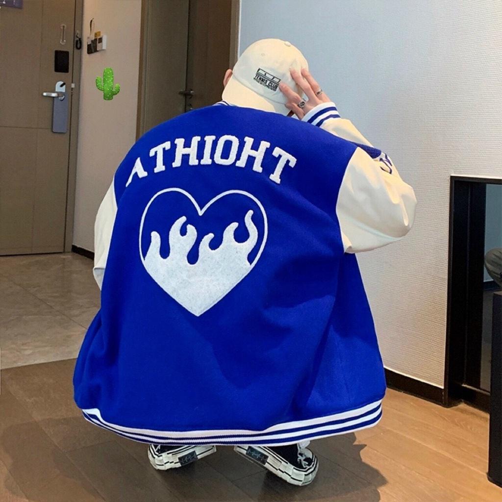 Áo Khoác Bomber Varsity Jacket in chữ E Hình Tim Dễ Thương Unisex