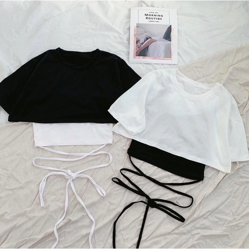 Set 2 áo gồm 1 áo croptop và 1 áo yếm đan dây eo bên trong
