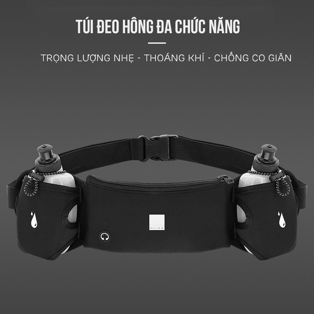 Túi Đeo Hông Thể Thao Cho Đạp Xe Đạp/ Chạy Bộ, Marathon Với 2 Bình Nước Kèm Theo (dung tích 266ml/ bình) MaiLee