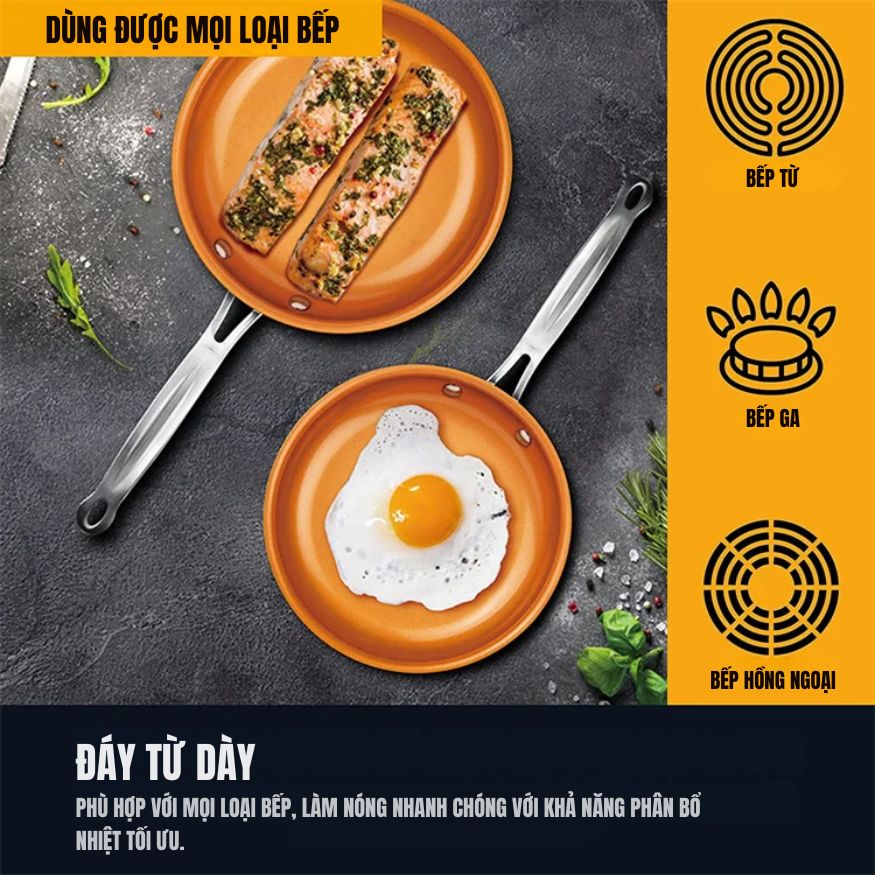 Chảo Chống Dính Đáy Từ Mishio (Size 20, 25, 30cm) MK430 MK431 MK432 - Chống Dính Gốm Cao Cấp, An Toàn Sức Khỏe, Dùng Cho Mọi Loại Bếp - hàng chính hãng