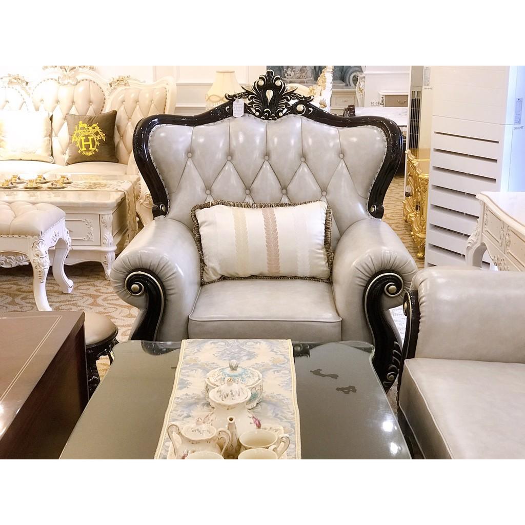 Sofa gam màu ghi khung cánh dán chạm khắc tinh xảo mang đậm phong cách tân cổ điển sang trọng RD1808- black.