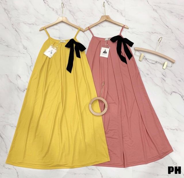 Váy maxi suông 2 dây nơ buộc lệch