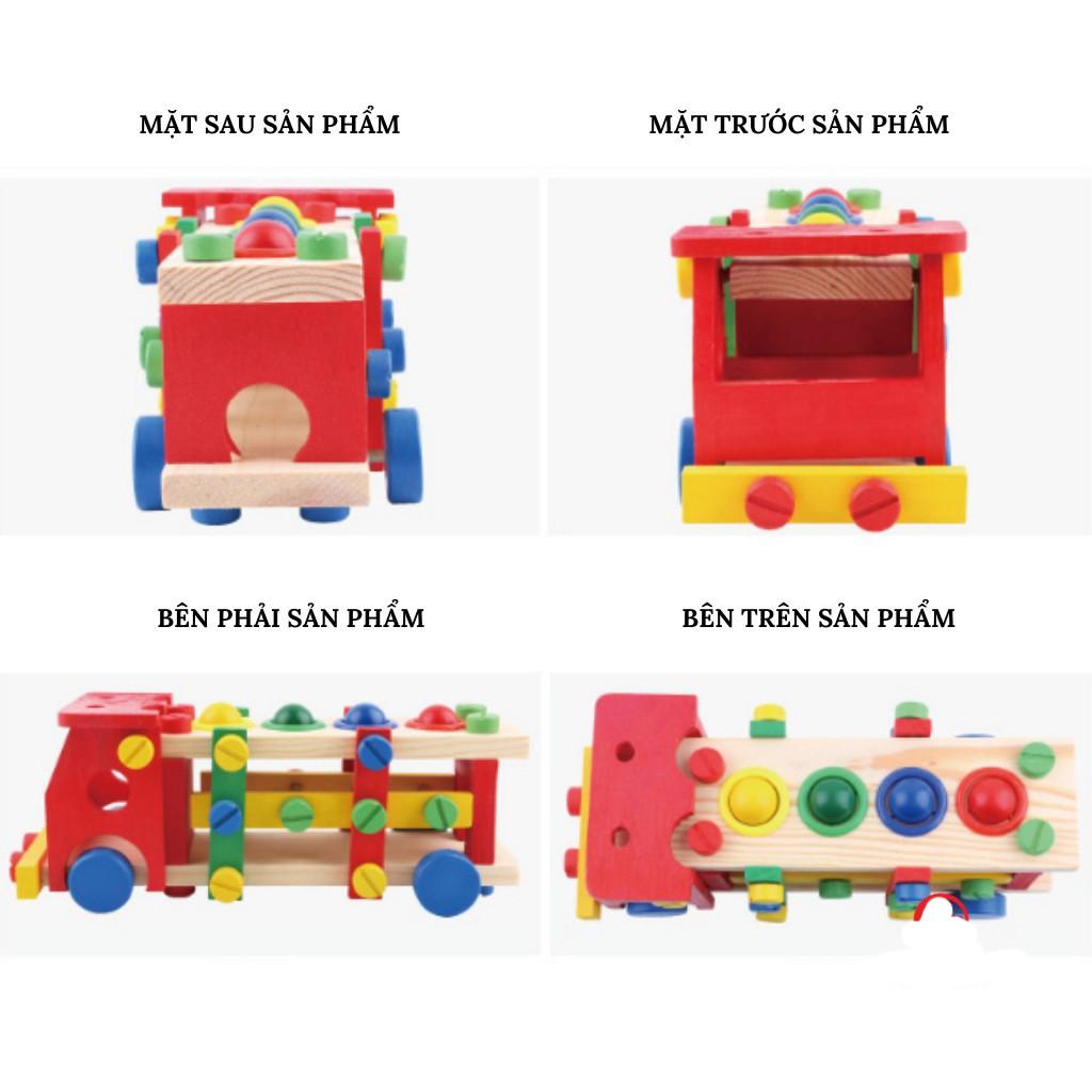 Xe lắp ghép xe tải gỗ kèm đập bóng cho bé học màu sắc, luyện vận động tinh và tập làm kỹ sư