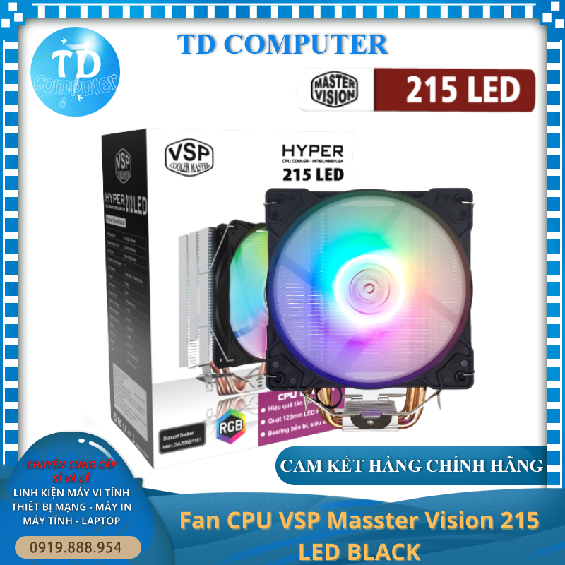 Tản nhiệt CPU VSP 215 [ĐEN] Fan 12CM LED RGB Dùng Cho Tất Cả Socket - Hàng chính hãng TECH VISION phân phối