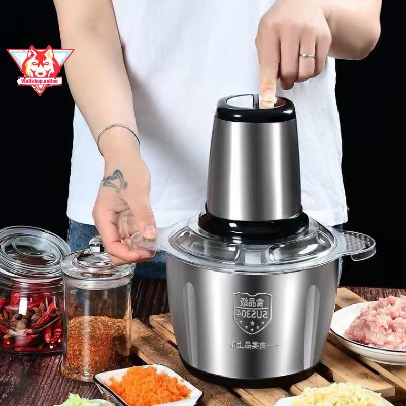 Máy xay thịt, máy xay đa năng 4 lưỡi 2 lít công suất lớn cối inox 304 cao cấp