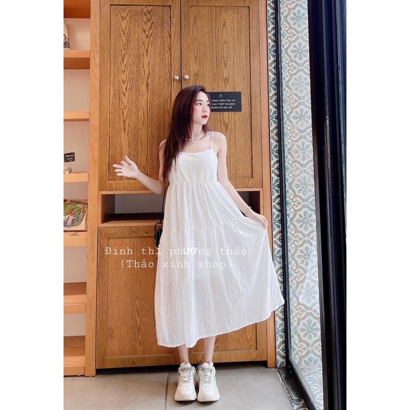 Đầm Maxi Trắng Nữ Dáng Dài Siêu Xinh Váy Hai Dây Nữ Dáng Xòe So Hot