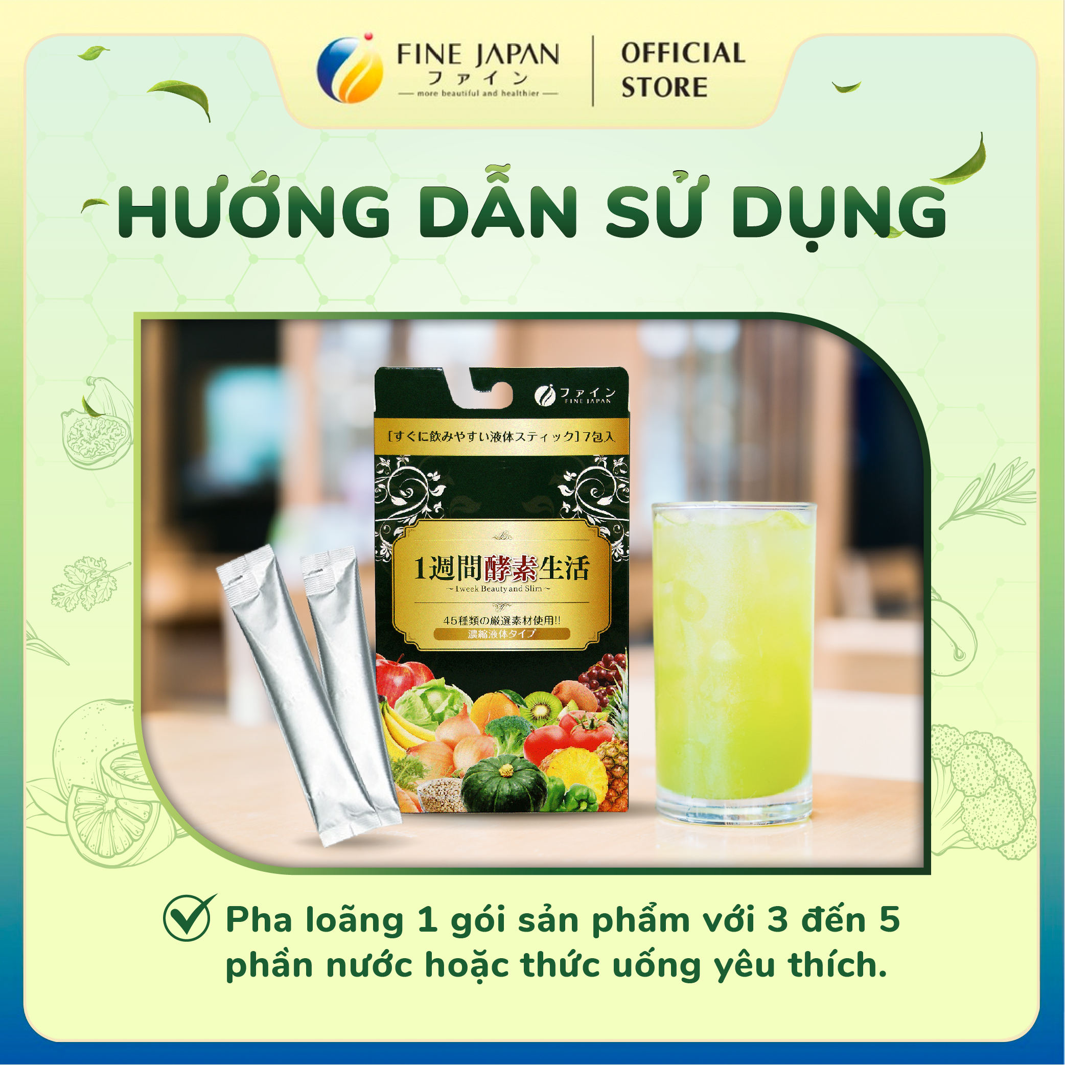 Nước cốt hỗ trợ tiêu hoá, làm đẹp từ 45 loại hoa quả và rau củ 1 WEEK ENZYM LIFE 105g