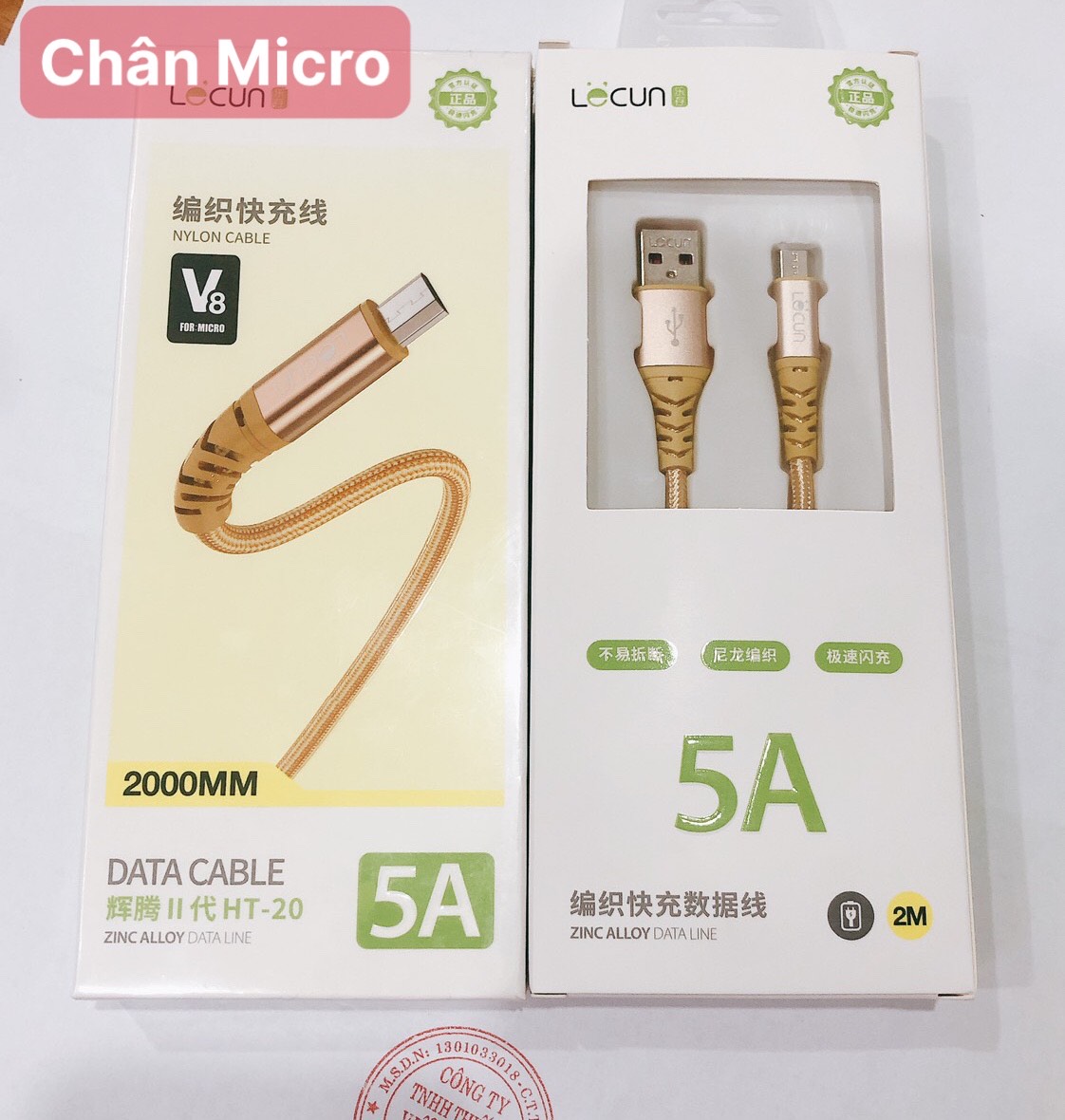 2m -V8-Dây sạc nhanh Lecun HT 20 dòng điện 5V- 5A chuôi V8/ micro, dây dù dài 2m - Hàng Chính Hãng