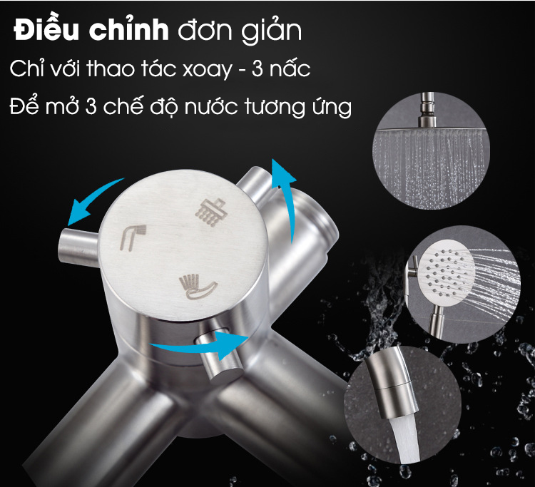 Sen cây tắm đứng nóng lạnh inox 304 KOSKO (BH 24 THÁNG), sen tắm nóng lạnh tròn L