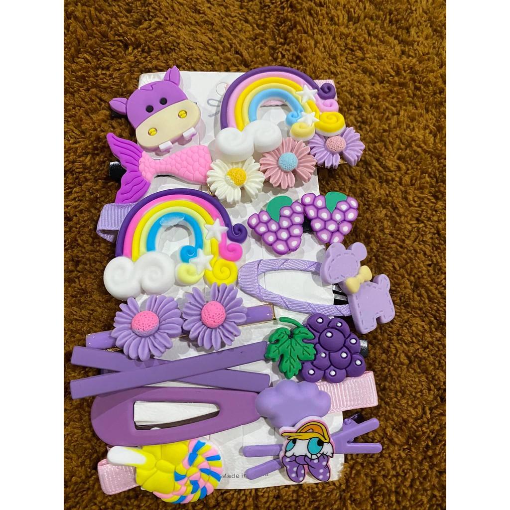 SET 14 KẸP TÓC HOA QUẢ CẦU VỒNG SIÊU YÊU CHO BÉ