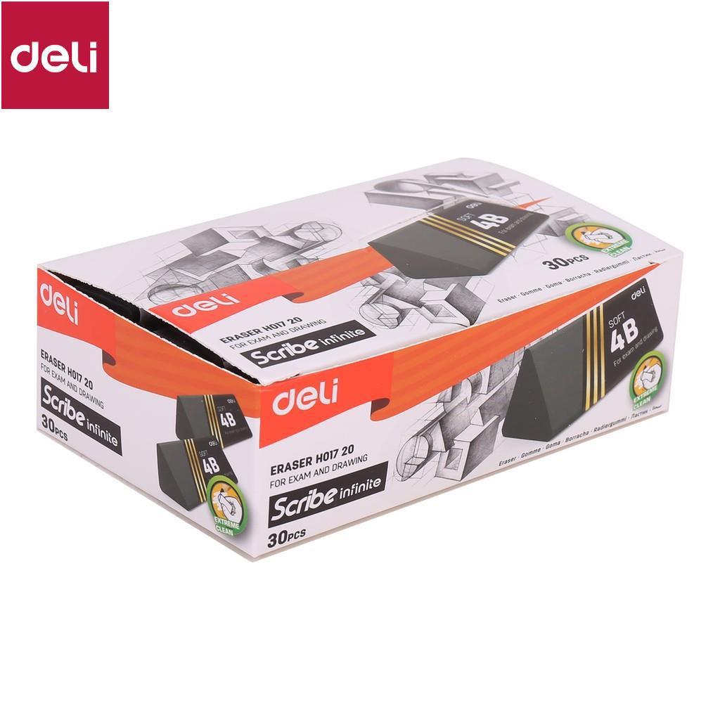 Tẩy 2B Deli, 40×19×19mm, Đen - 30 viên/hộp - EH01720