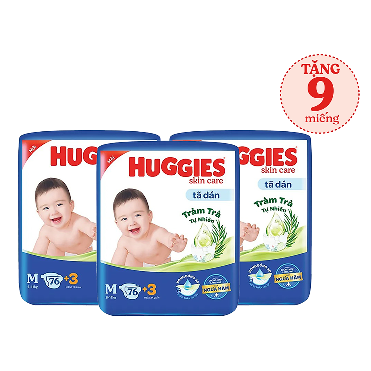 Combo 3 Tã dán Huggies Skincare Super Jumbo M 76+3 Miếng