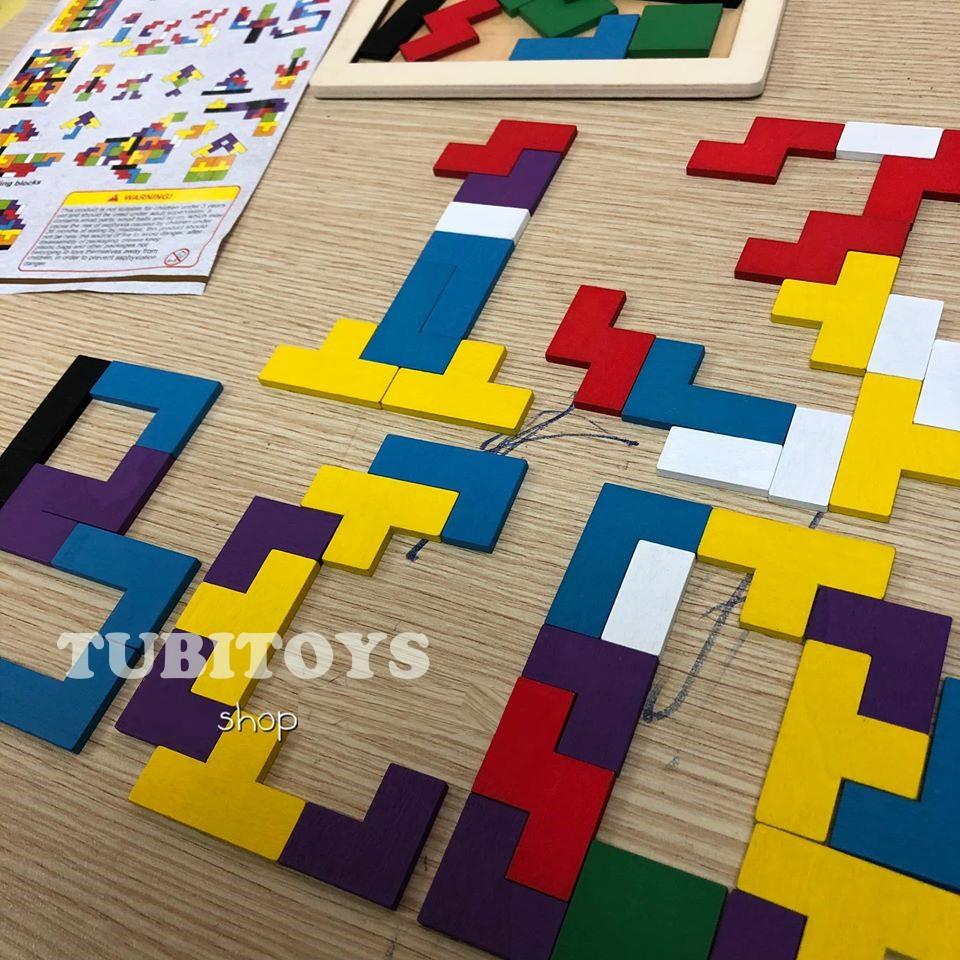 Đồ chơi xếp hình gỗ thông minh TUBITOYS,Tetris xếp gạch phát triển tư duy