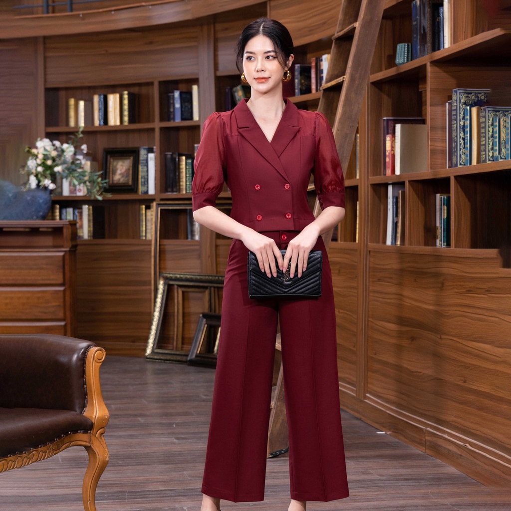 Bộ Vest Nữ Công Sở UK Fashion Áo Tay Lỡ Phối Quần Ống Rộng, Chất Liệu Vải Hàn Cao Cấp NKBD22040181